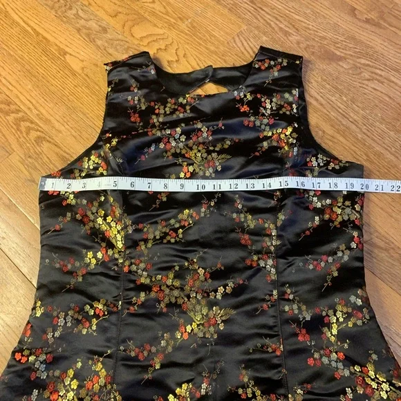 Vintage 90s Suzy Shier Floral Satin Cheongsam Qipao Mini Dress Black XL - Picture 7 of 7